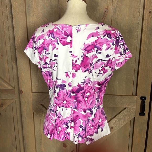 Boston Proper pink floral peplum blouse Size 14 - Picture 2 of 11